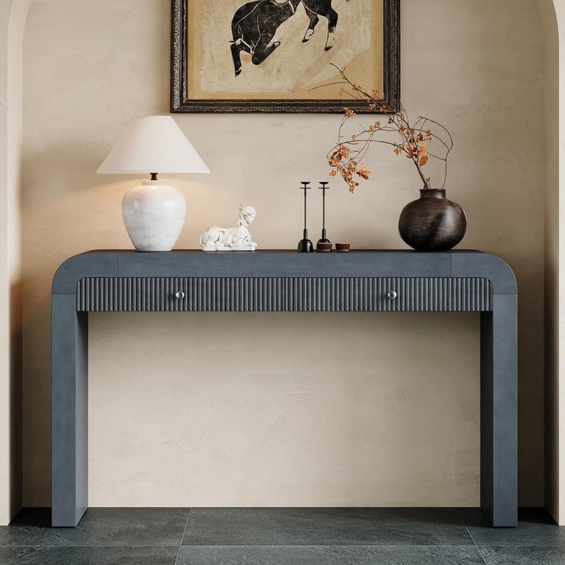 54.3" Rustic Console Table with Fluted Drawers for Entryway or Living Room