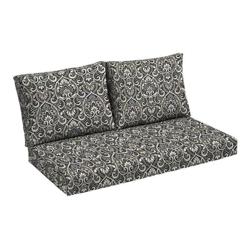 ARDEN Outdoor Loveseat Cushion Set, 48 x 24 - Black Aurora Damask