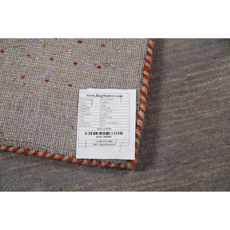 Gray Gabbeh Oriental Runner Rug Hand-Knotted Wool Carpet - 2'9"x 9'7"
