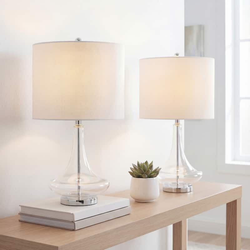 Ames 25.5" Glass Teardrop LED Table Lamp, Mercury Silver/Chrome (Set of 2) by JONATHAN Y - Clear