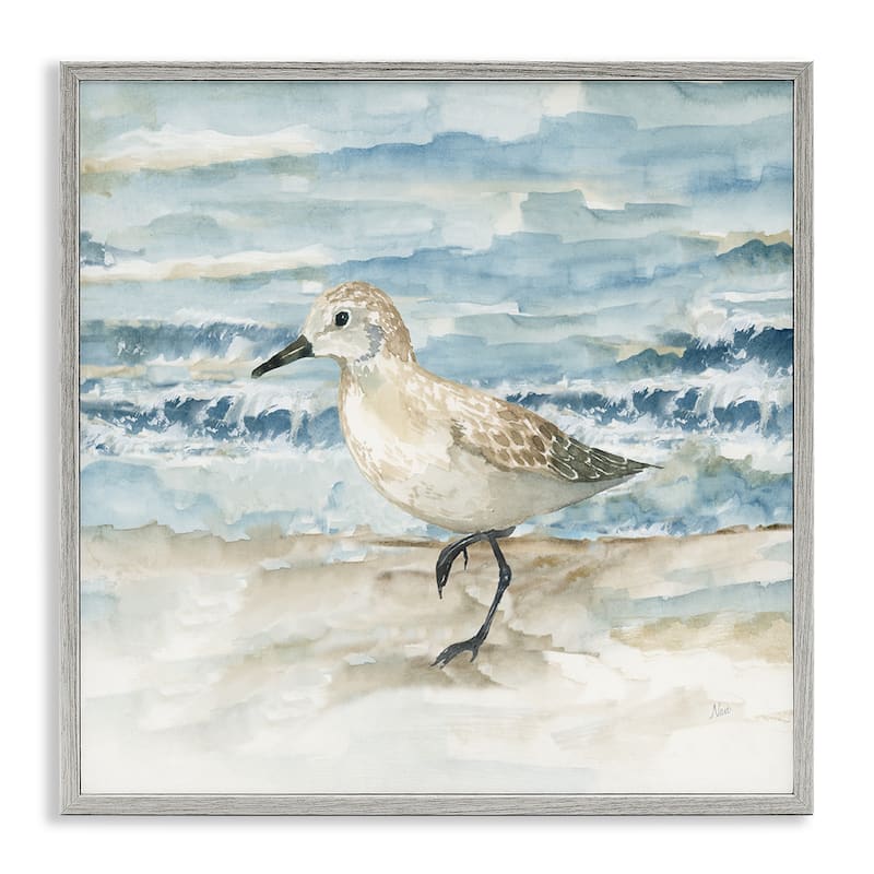 Stupell Balancing Sandpiper on Shore Framed Giclee Art Design By Nan - 12 x 12 - Grey