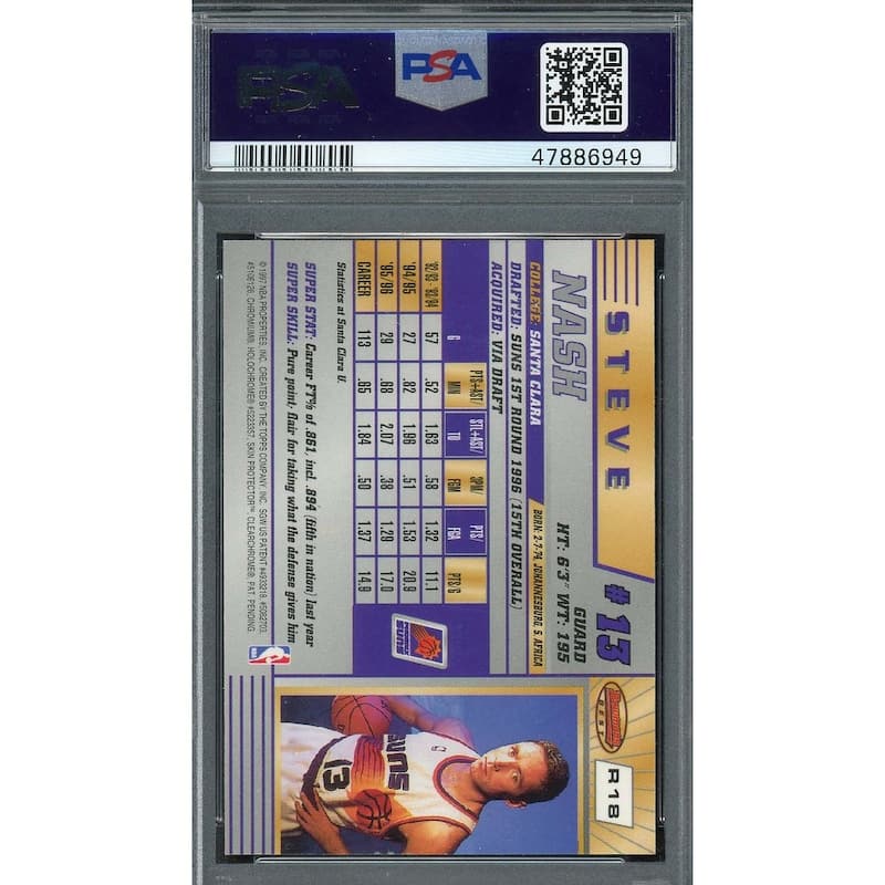Steve Nash 1996 Bowmans Best Basketball Rookie Card RC #R18 Graded PSA 9 MINT - 8'6" x 11'6"