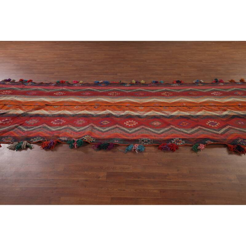Tribal Kilim Persian Antique Runner Rug Flatweave Wool Carpet - 4'10"x 15'8"