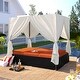 preview thumbnail 9 of 17, Outdoor PE Rattan Sunbed Daybed with Canopy & Cushions, Patio Wicker Sofa Bed Adjustable Reclining Sun Lounger