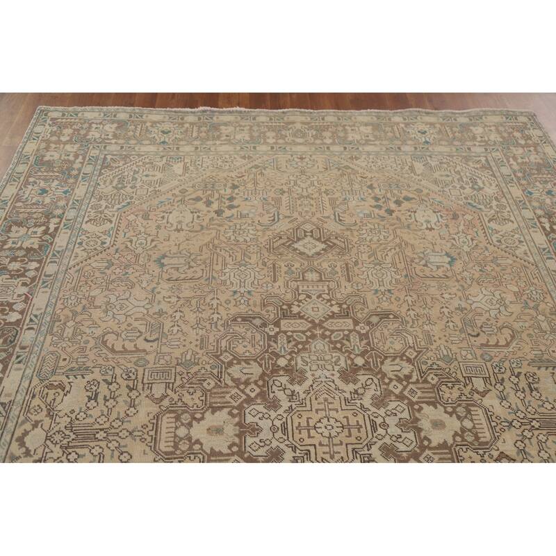 Geometric Tabriz Distressed Persian Rug Hand-knotted Wool Carpet - 6'7" x 9'0"