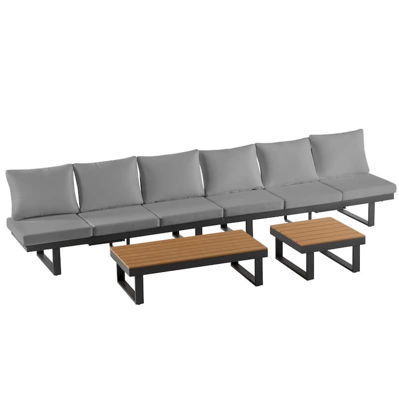 Outdoor Modular Sectional Sofa Set with Coffee Table, Side Table, and Adjustable Reclining Seats
