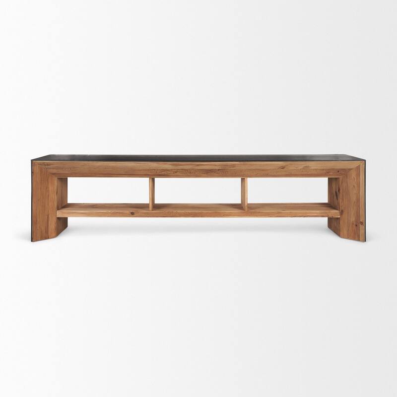 Tabor Natural Wood w/ Black Oak Waterfall Media Coffee Table - 94.0L x 19.0W x 24.0H