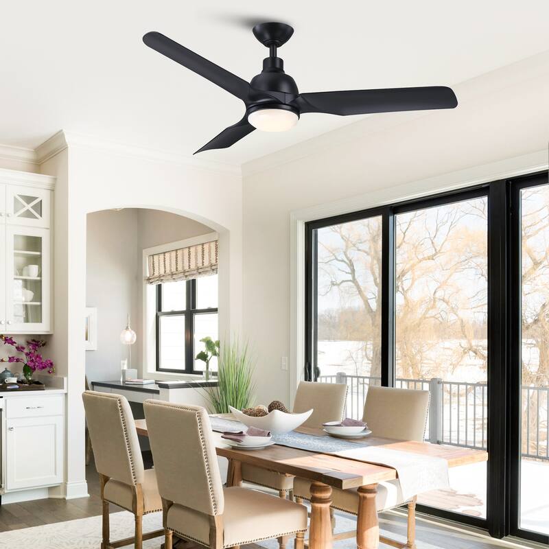 52" Black ABS 3-Blade Modern Dimmable LED Ceiling Fan with Remote