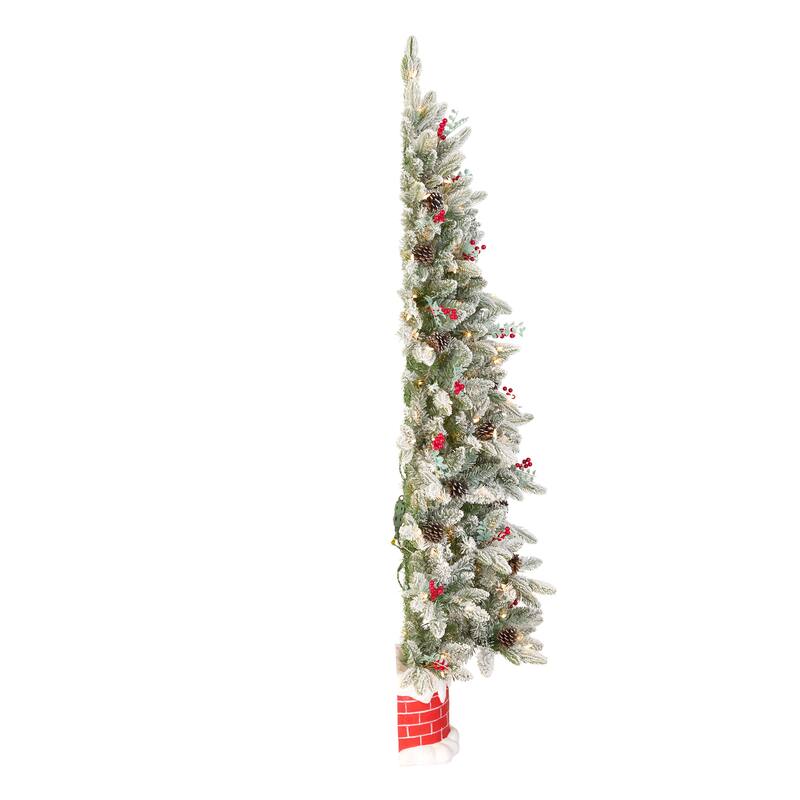 National Tree Company 5 ft. Pre-lit Feel Real Snowberry Half Artificial Christmas Tree with Red Berries, Cypress Tips