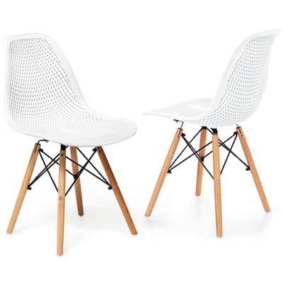Set of 2 Mesh Dining Chairs with Beech Wood Legs and Ergonomic Curved Seat Ideal for Kitchen and Living Room