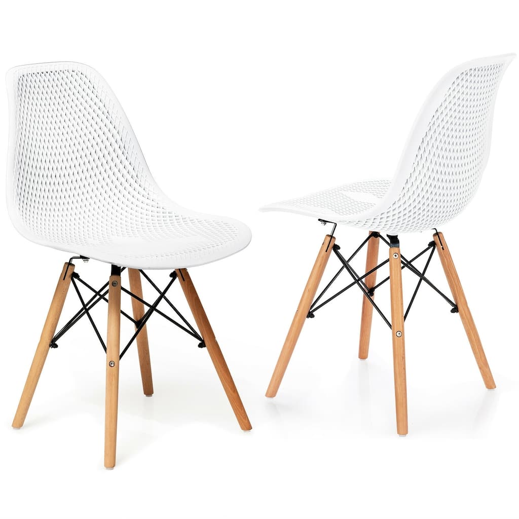 Set of 2 Mesh Dining Chairs with Beech Wood Legs and Ergonomic Curved Seat Ideal for Kitchen and Living Room