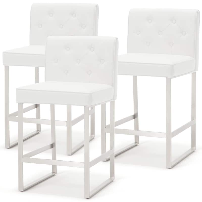 25" Faux Leather Upholstered Counter Height Bar Stools - 36.6"H x 18.9"W x 20.3"D