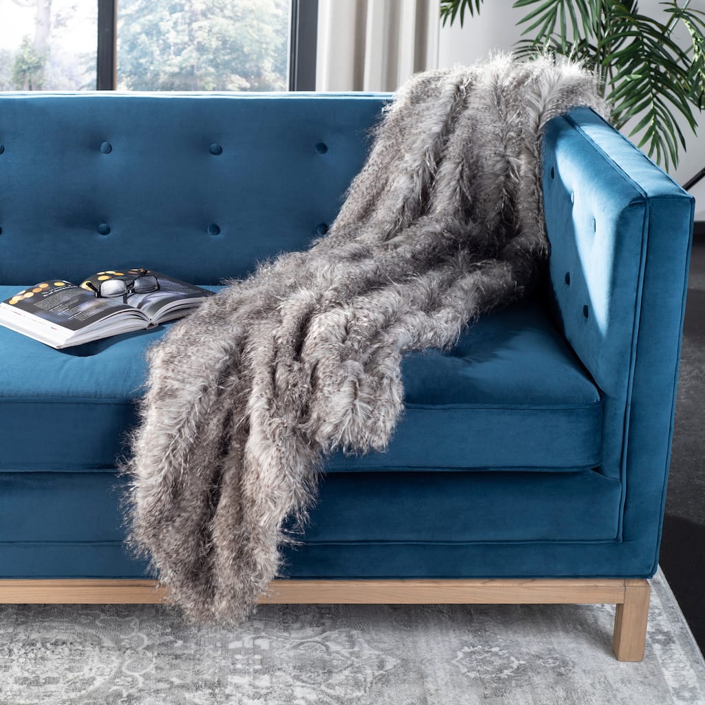SAFAVIEH Danusa Faux Luxe Peacock Grey Throw