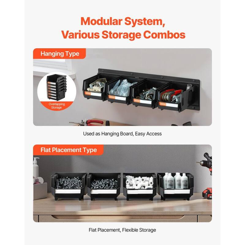 12-Pack Wall Mounted Storage Bins with Front-Open Design for Garage Kitchen or Craft Room - 5.4" x 4.1" x 3"