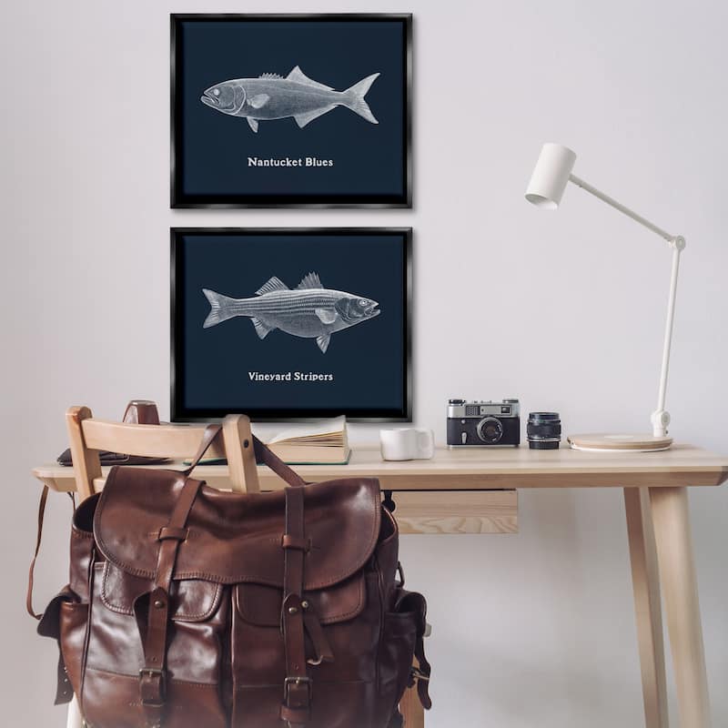 Stupell Harbor Fish Phrases Framed Floater Canvas Wall Art Design By Phillipa Katz (Set of 2)