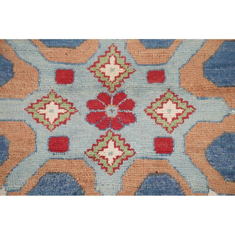 Hand Knotted Oriental 100% Wool Carpet Traditional Geometric Beige & Ivories Kazak Area Rug - 9' 11'' X 6' 8''