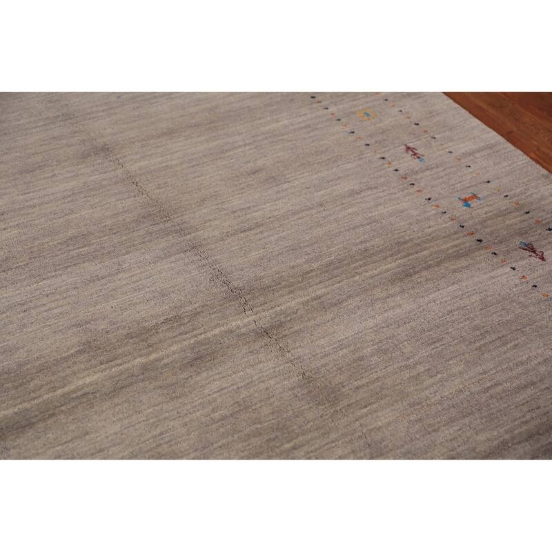 Contemporary Gabbeh Rug Hand-Knotted Beige Modern Wool Carpet - 5'3" x 7'8"