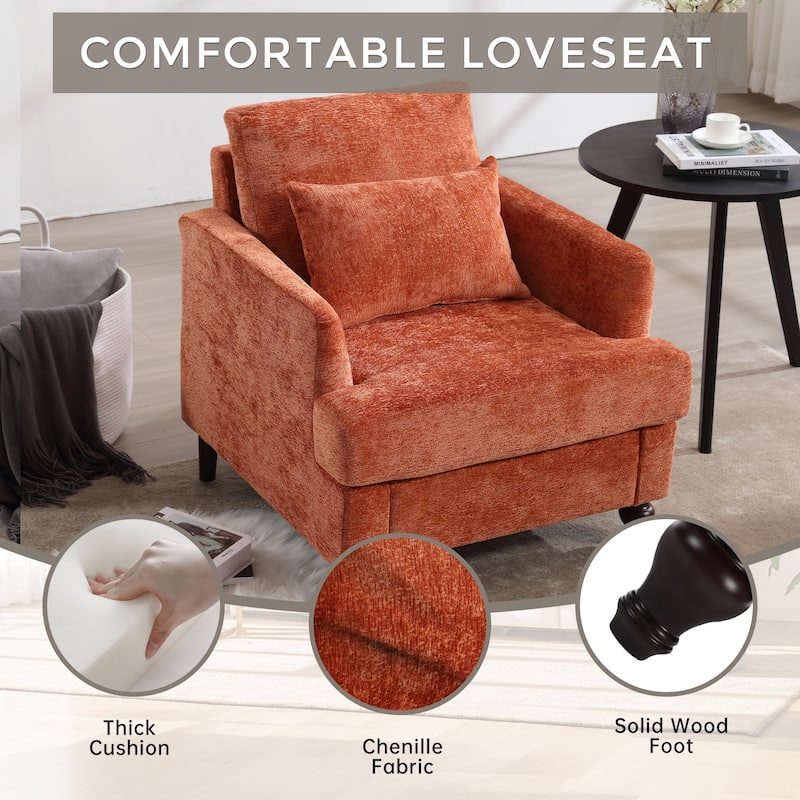 Dark Orange 29.53" Chenille Upholstered Arm Chair with Pillows