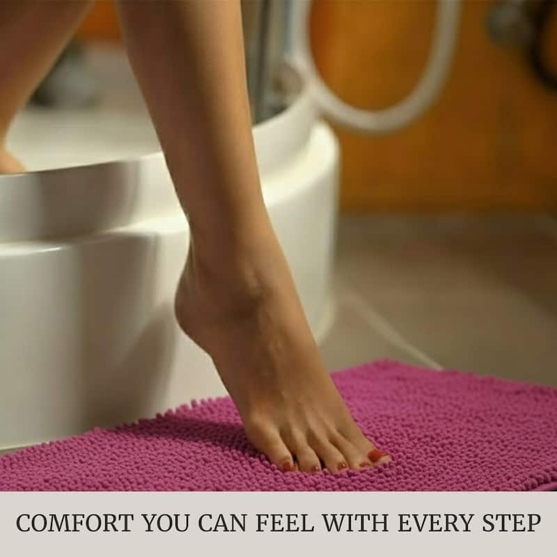 Bathroom Rugs - 2-Piece Memory Foam Bathroom Set with Chenille Shag Top and Non-Slip Base by Windsor Home