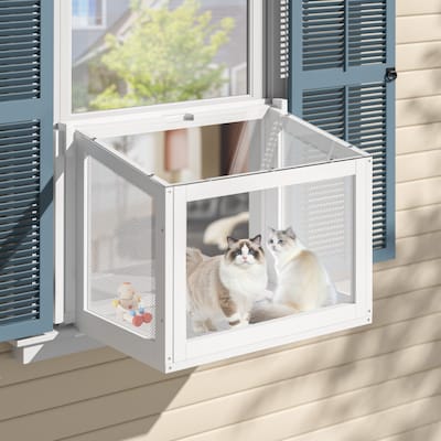 VEIKOUS Cat Window Perch & Catio Outdoor Enclosure, Adjustable Cat Window Box with Plexiglass