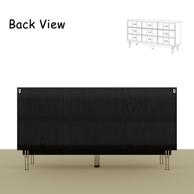 Large Black Dresser with 12 Drawers, 63” Storage Cabinet for Bedroom, Living Room or Entryway, Modern Buffet Sideboard
