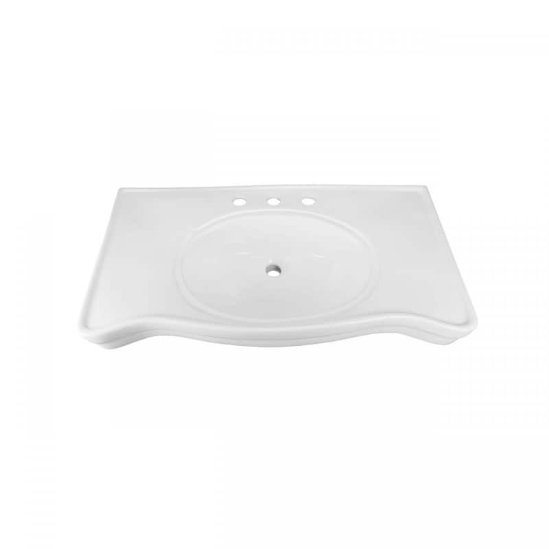 Console Sink 35.5" W White Porcelain Belle Epoque Console Sinks with 4 Legs and 8" Widespread Faucet Holes Renovators Supply