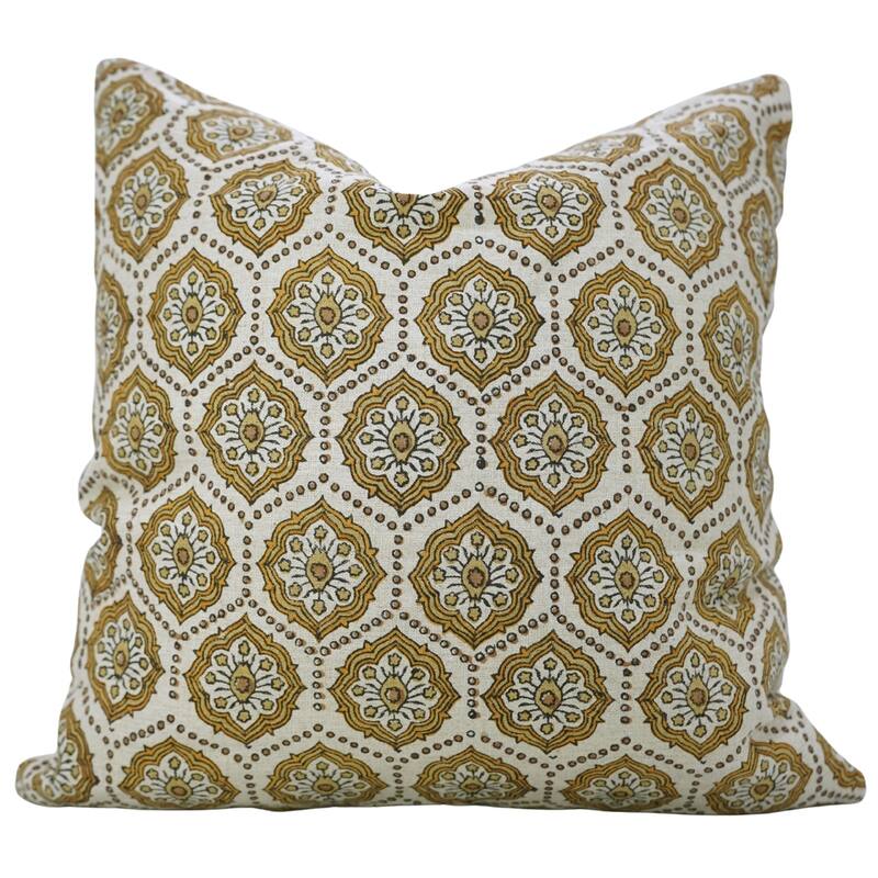 Fabdivine 14x20 Inch Soft Pure Linen Cushion Cover Floral Block Print Pillowcase for Sustainable Home Living & Décor, Charkha