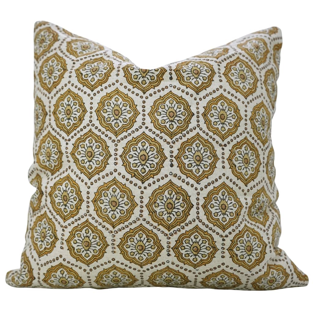 Fabdivine14x20 Pure Linen Cushion Cover Floral Block Print, Charkha
