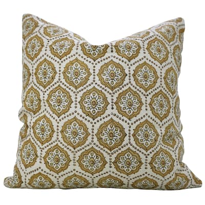 Fabdivine 26x26 Inch Soft Pure Linen Cushion Cover Floral Block Print Pillowcase for Sustainable Home Living & Décor, Charkha