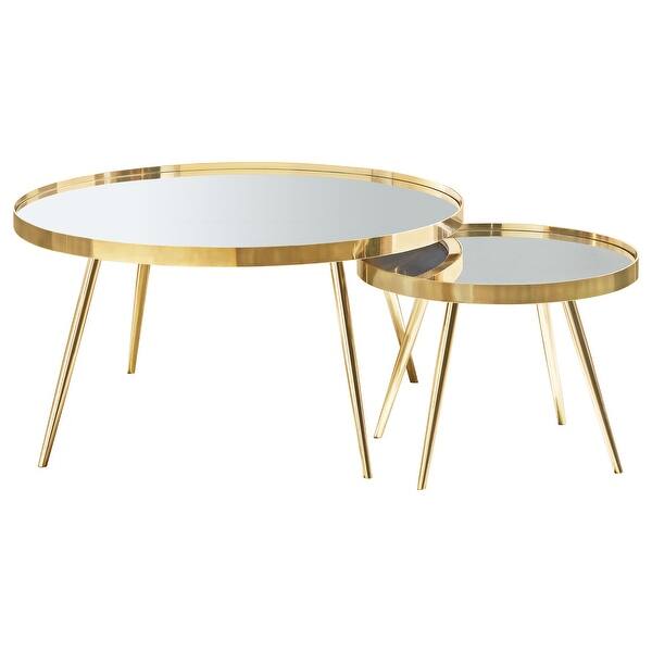 slide 2 of 3, Kaelyn 2-Piece Round Mirror Top Nesting Coffee Table Gold