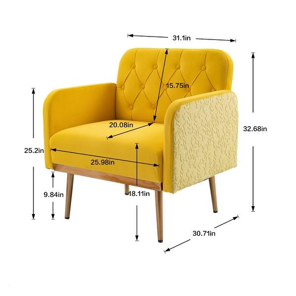 Yellow Accent Chair, Leisure Single Sofa with Rose Golden Feet Bed