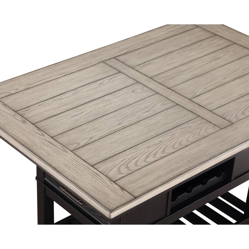 6-Piece Counter Height Dining Set Rectangular Table Wine Bottle Storage Upholstery Chairs