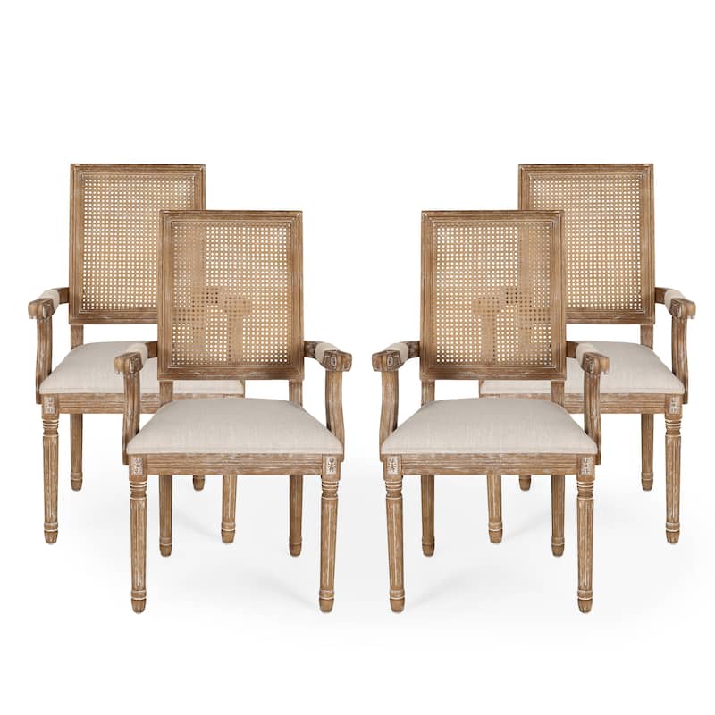 Maria Wood and Cane Upholstered Dining Chair by Christopher Knight Home - 23.75" L x 23.75" W x 39.75" H - Set of 4 - Beige + Natural