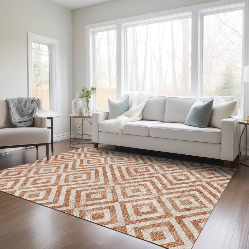 Machine Washable Indoor/ Outdoor Chantille Geo Diamond Rug