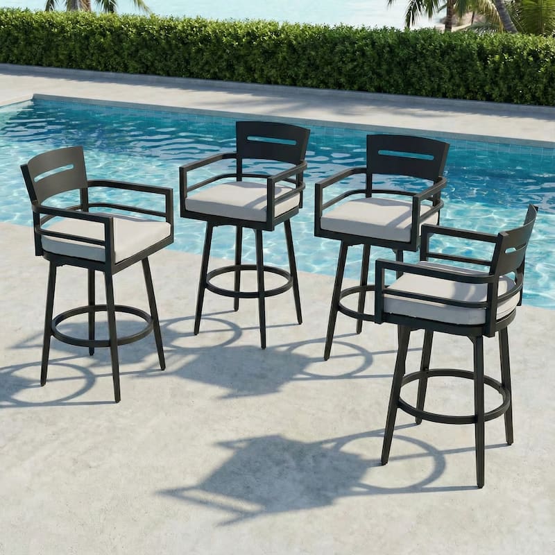 Aluminum Swivel Outdoor Bar Stool with Cushion Modern Bar Height Dining Chair for Outdoor and Indoor Use - Set of 4
