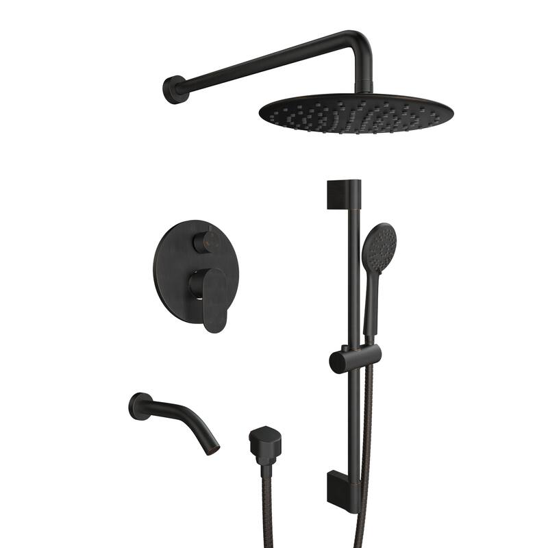 4-Spray Wall Mount Dual Fixed and Handheld Shower Head with Slide Bar and Tub Spout, Valve included - Oil-Rubbed Bronze
