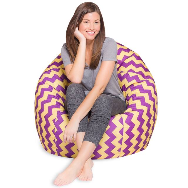 Kids Bean Bag Chair, Big Comfy Chair - Machine Washable Cover - 48 Inch Extra Large - Pattern Chevron Purple and Yellow