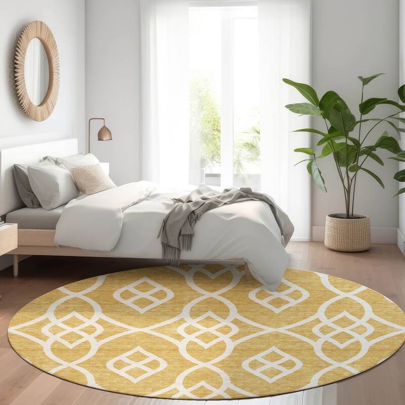 Premium Washable Super Soft Transitional Scroll Mayfield Rug - Gold - 8' x 8'