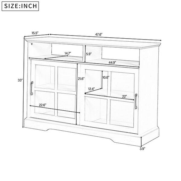 Modern Kitchen Sideboard Buffet with 2 Glass Sliding Doors and