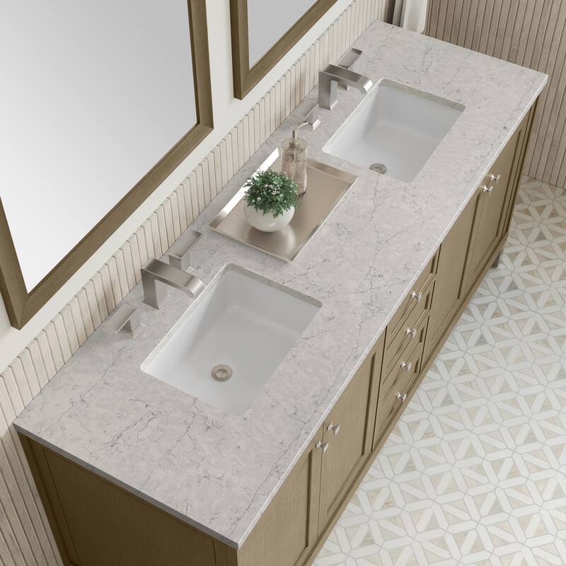 Chicago 72" Double Vanity, Walnut Whisper - Eternal Jasmine Pearl