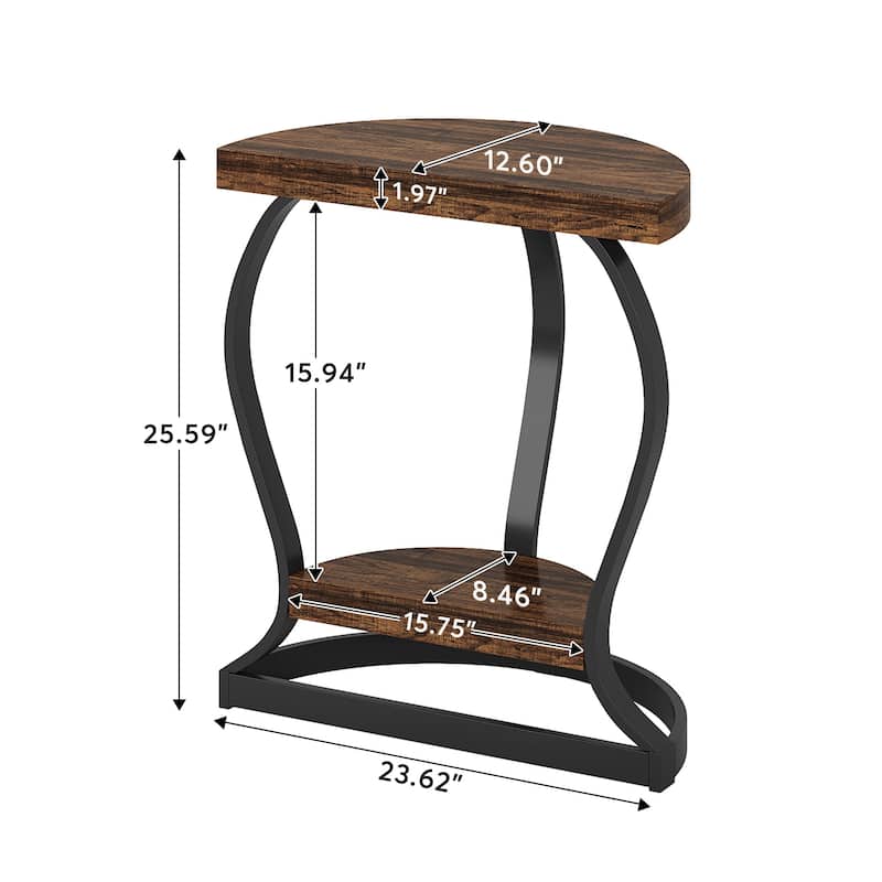 Half Round End Table for Living Room, Sofa Side Table, Industrial style