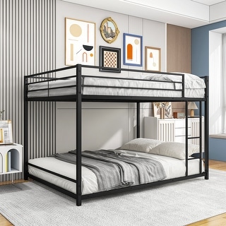 Full over Full Metal Bunk Bed with Upper-level Guardrail & Stepped Tube, Heavy Duty Space-Saving Design, Easy Assembly, Black