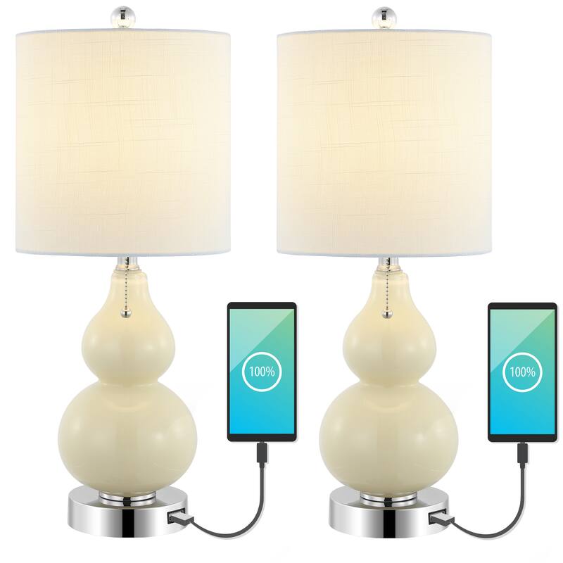 Horizon 22" Classic Vintage Glass LED Table Lamp with USB Charging Port, (Set of 2) by JONATHAN Y