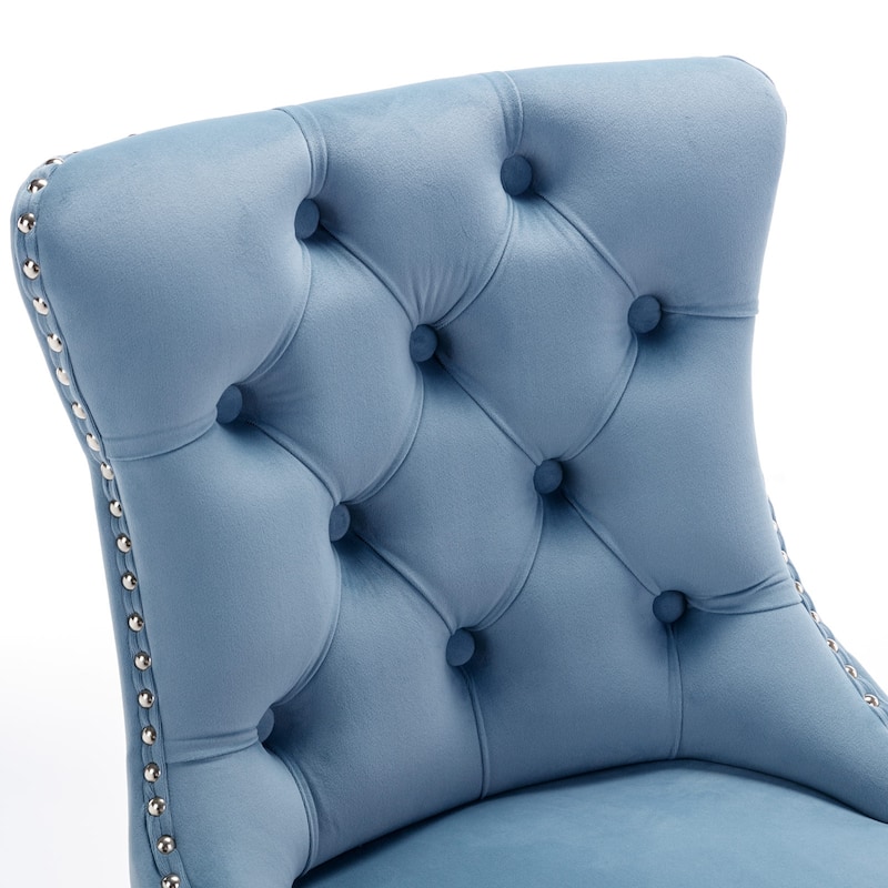 Roomfitters Velvet Counter Height Bar Stools Set of 2, Tufted Upholstered Bar Chairs with Nailhead Trim and Chrome Metal Base