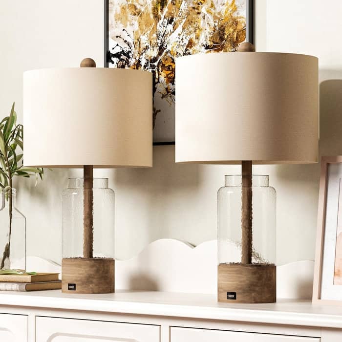 24" Resin Glass USB Table Lamp (Set of 2)