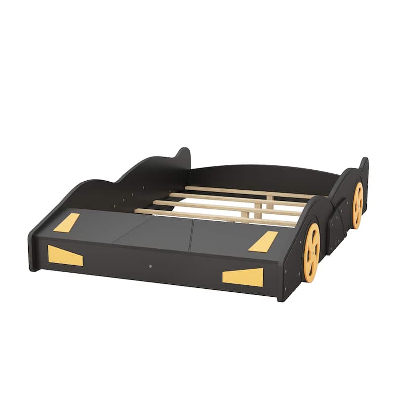 Twin/Full Size Race Car-Shaped Platform Bed with Wheels and Storage