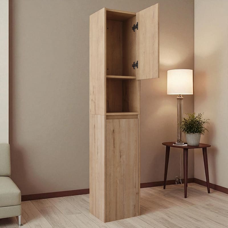 12" Wall-Mounted Bathroom Side Cabinet, Soft Close Doors, Floating Design, Imitative Oak Finish - Oak