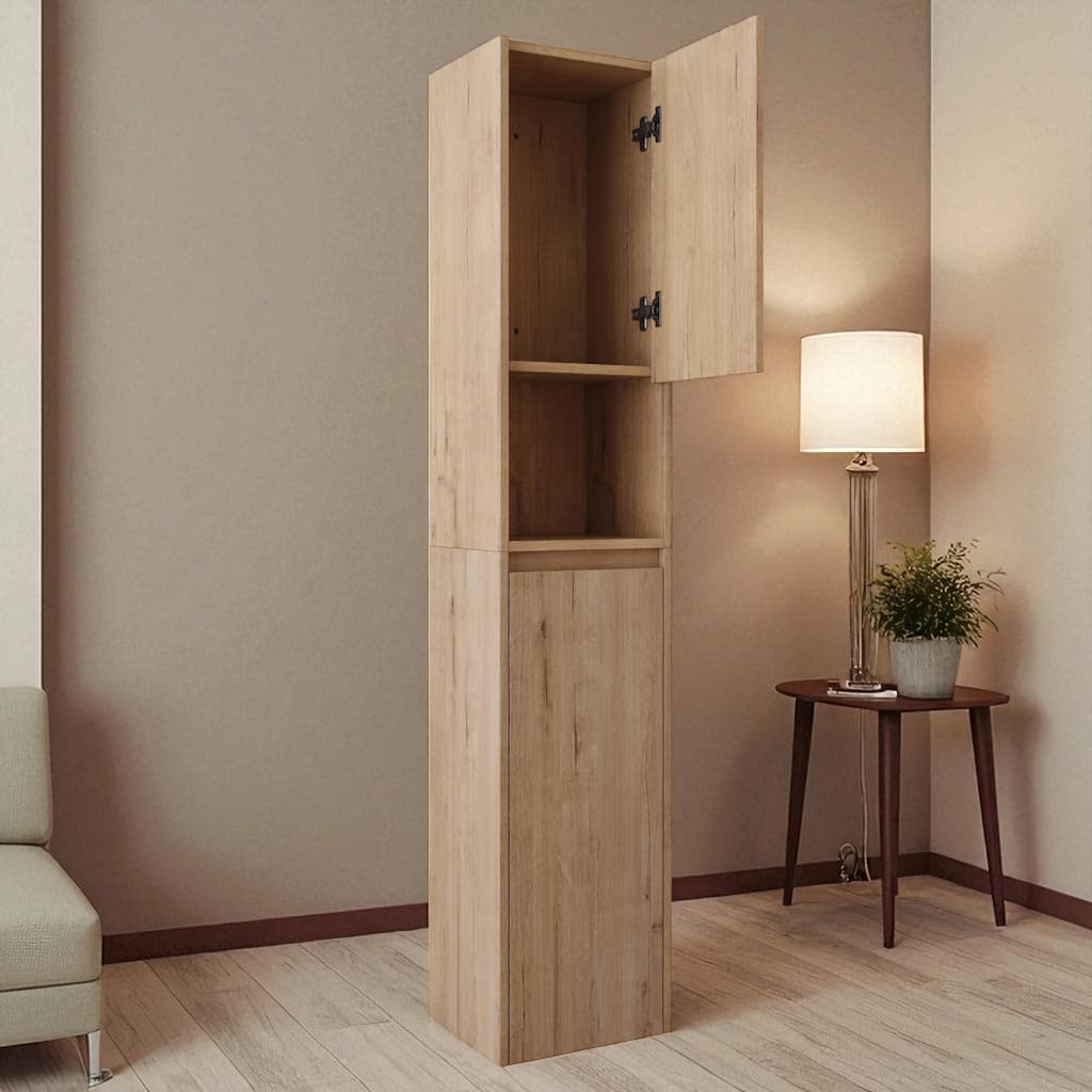 12" Wall-Mounted Bathroom Side Cabinet, Soft Close Doors, Floating Design, Imitative Oak Finish