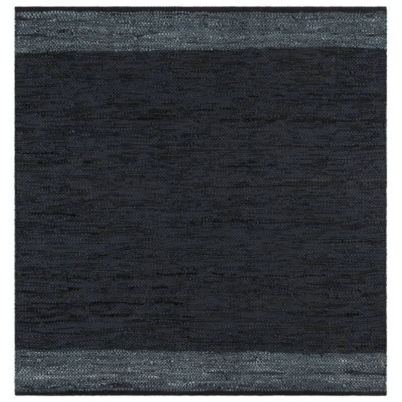 SAFAVIEH Handmade Vintage Boho Leather Nichelle Modern Stripe Leather - 6' x 6' Square - Black/Grey - Square/Runner