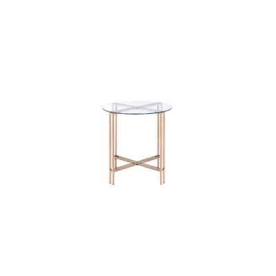24" Round Modern Side End Table with Champagne Metal Frame and Glass Top for Living Room - 23"Dia x 24"H